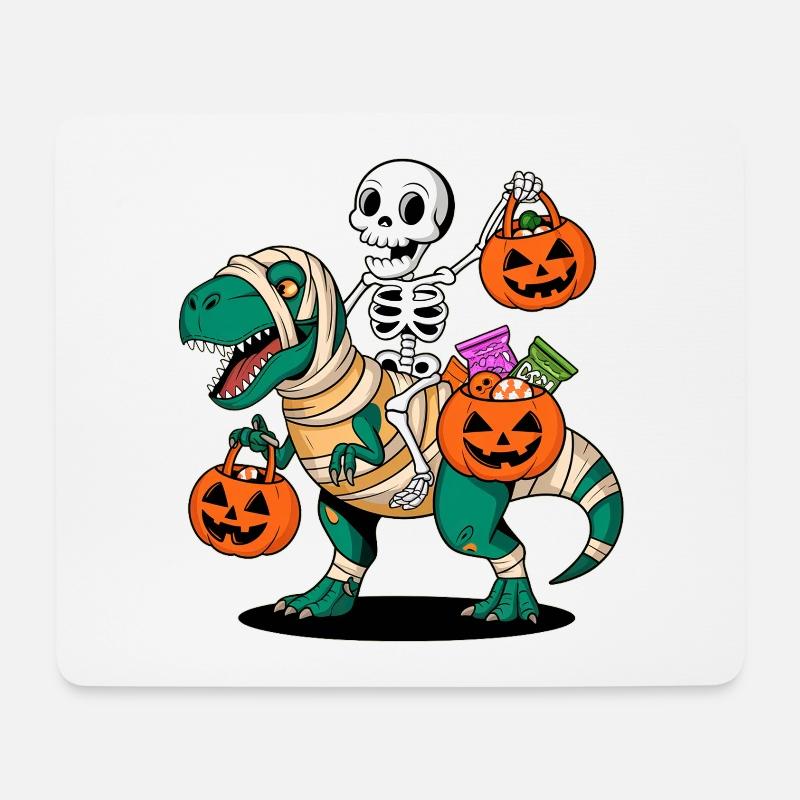 Skelett Und T-Rex Mit Kürbissen Zu Halloween - Mousepad (Querformat) - Weiß