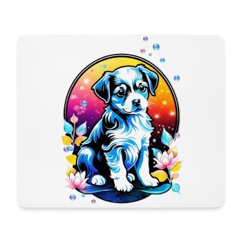 Cute puppy with lotus flowers - Mouse Pad (horizontal) - white - Front