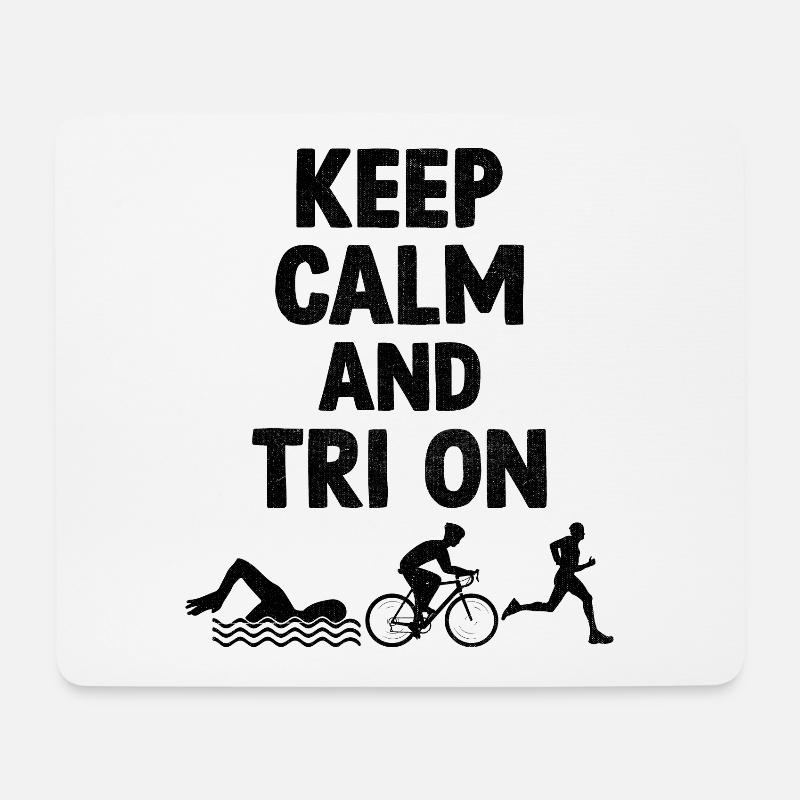 Bleib Ruhig und Tri On Triathlon Schwimmen Rad Laufen Triat - Mousepad (Querformat) - Weiß