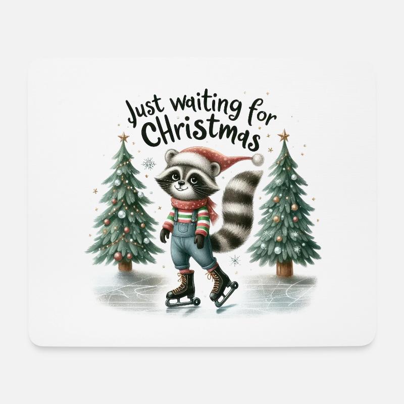 Just Waiting For Christmas Waschbär Weihnachten - Mousepad (Querformat) - Weiß