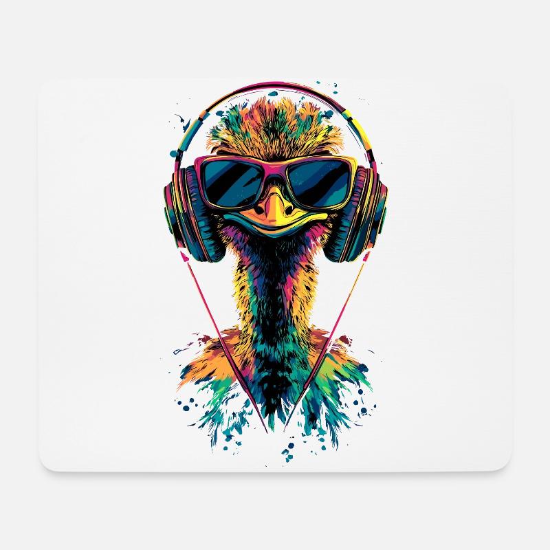 Strauss Vogel Kopfhörer Popart Emu Musik DJ Strauß - Mousepad (Querformat) - Weiß