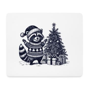 Cheerful raccoon with Christmas tree - Mouse Pad (horizontal) - white - Front