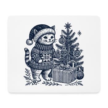 Drôle de chat Noël rétro vintage - Tapis de souris (format paysage) - blanc - Devant