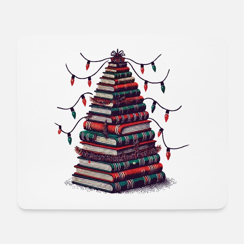 Weihnachtlicher Bücherbaum Für Buchliebhaber - Mousepad (Querformat) - Weiß