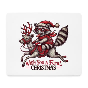 Wild Christmas Raccoon Rides Reindeer Fun - Mouse Pad (horizontal) - white - Front