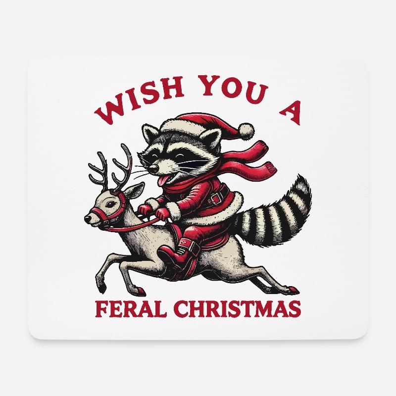 Wilde Weihnachten Waschbär Reiten - Mousepad (Querformat) - Weiß