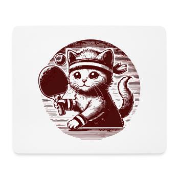Cute cat playing table tennis in retro style - Mouse Pad (horizontal) - white - Front