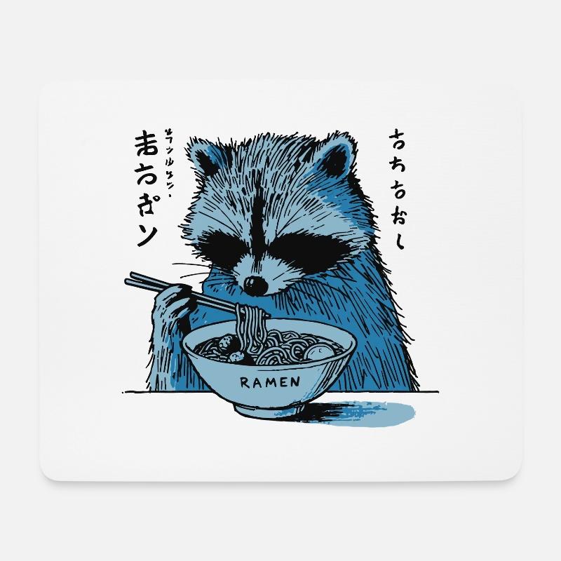 Waschbär Isst Ramen Nudeln Ukiyo-E Streetwear - Mousepad (Querformat) - Weiß