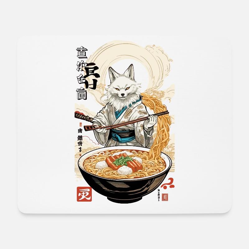 Kitsune Ramen Nudeln Kawaii Japan Retro Ukiyo-e - Mousepad (Querformat) - Weiß