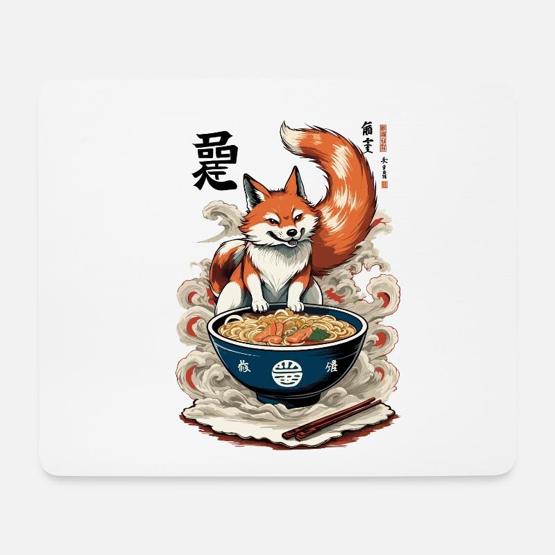Kitsune Fuchs Ramen Retro Ukiyo-e Japan Kawaii - Mousepad (Querformat) - Weiß