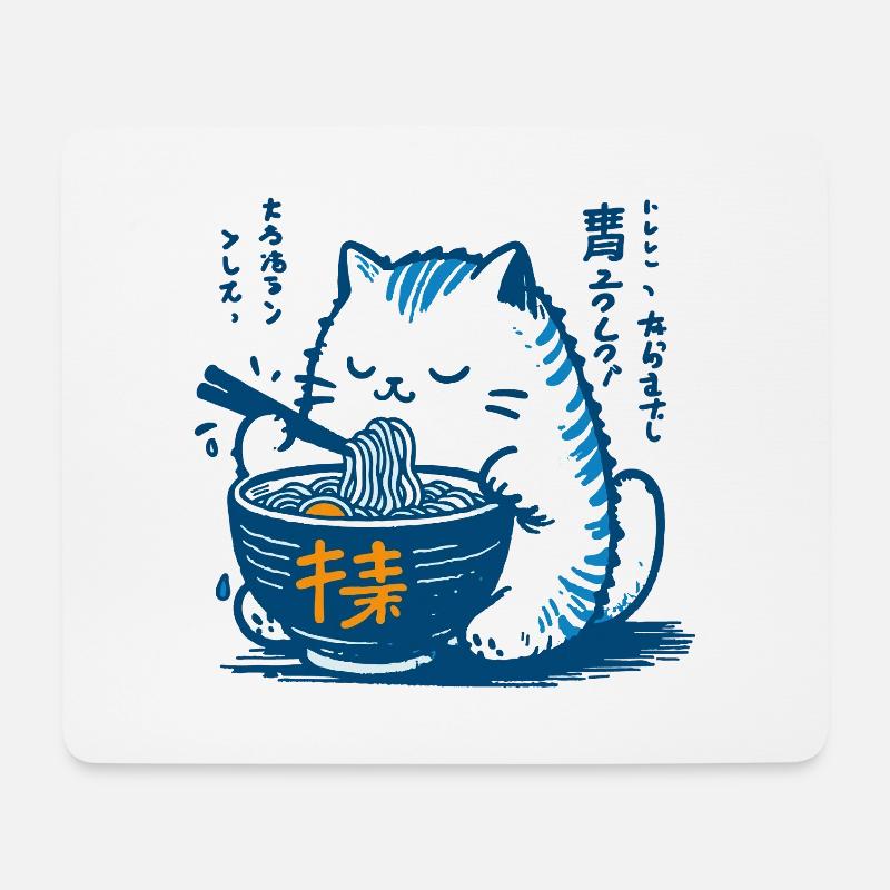 Kawaii Katzen Ramen Nudeln Japan Retro Ukiyo-E - Mousepad (Querformat) - Weiß