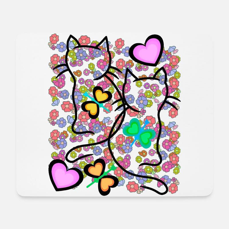 Frühling Sommer Retro Katzen Blumen 80er 90er - Mousepad (Querformat) - Weiß