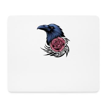 Raven's Romance: Vogel mit Rose und Stammesakzenten - Mousepad (Querformat) - Weiß - Vorne