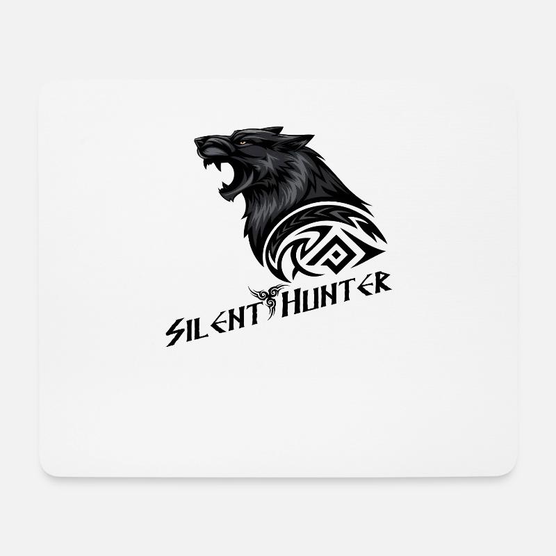 Silent Hunter: Wolf mit Stammeszeichen - Mousepad (Querformat) - Weiß