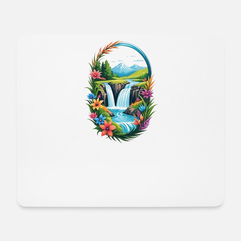 Wasserfall Floral Vista - Mousepad (Querformat) - Weiß