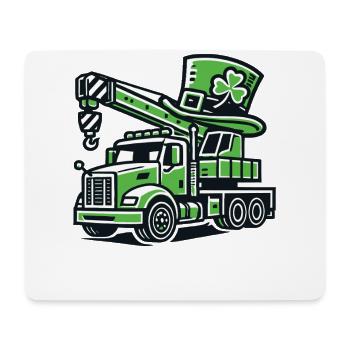 Camion-grue avec trèfle porte-bonheur Saint-Patrick - Tapis de souris (format paysage) - blanc - Devant