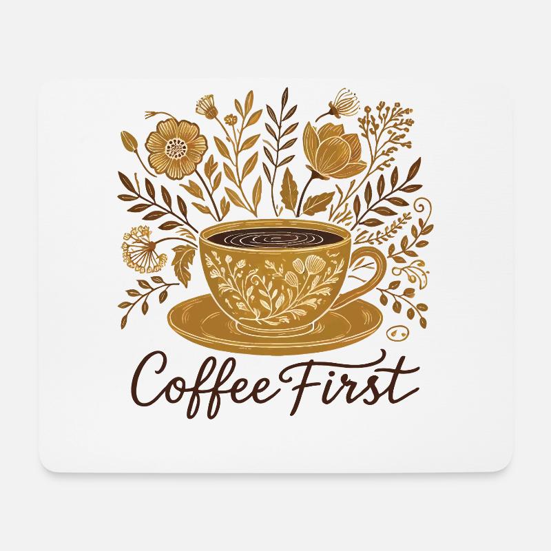 Kaffee First Cottagecore Florale Blumen - Mousepad (Querformat) - Weiß