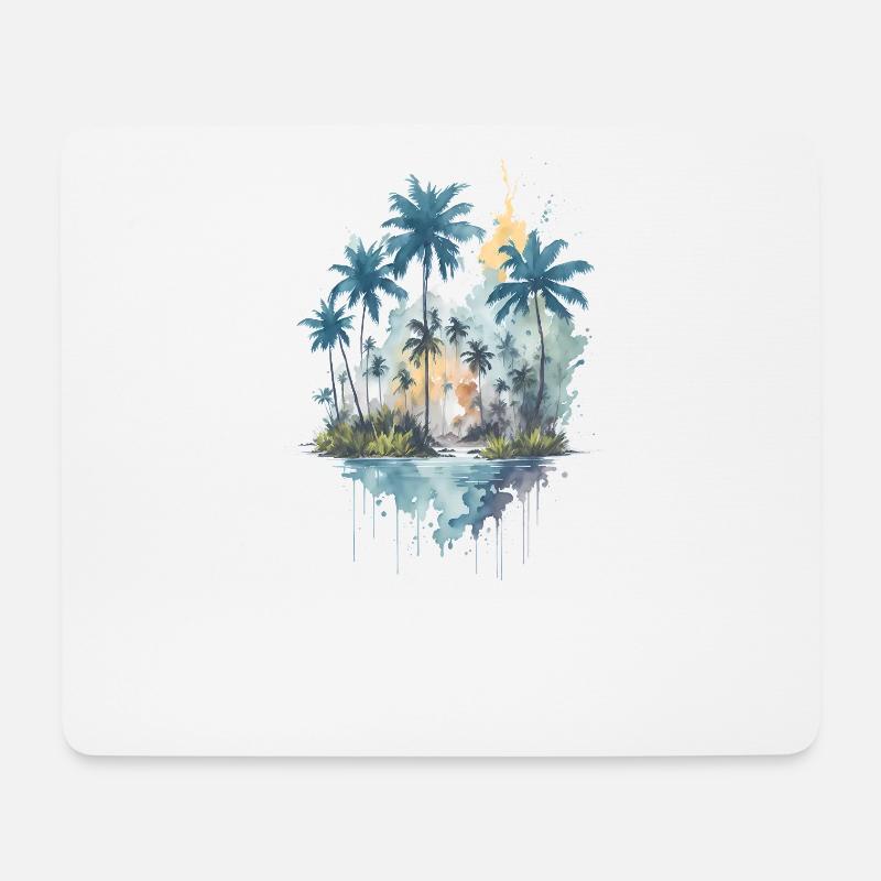 Ruhige tropische Gewässer: Aquarell-Palmenwald - Mousepad (Querformat) - Weiß