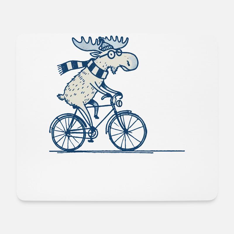 Elch Fahrrad Cartoon Design mit Humor im Retro - Mousepad (Querformat) - Weiß