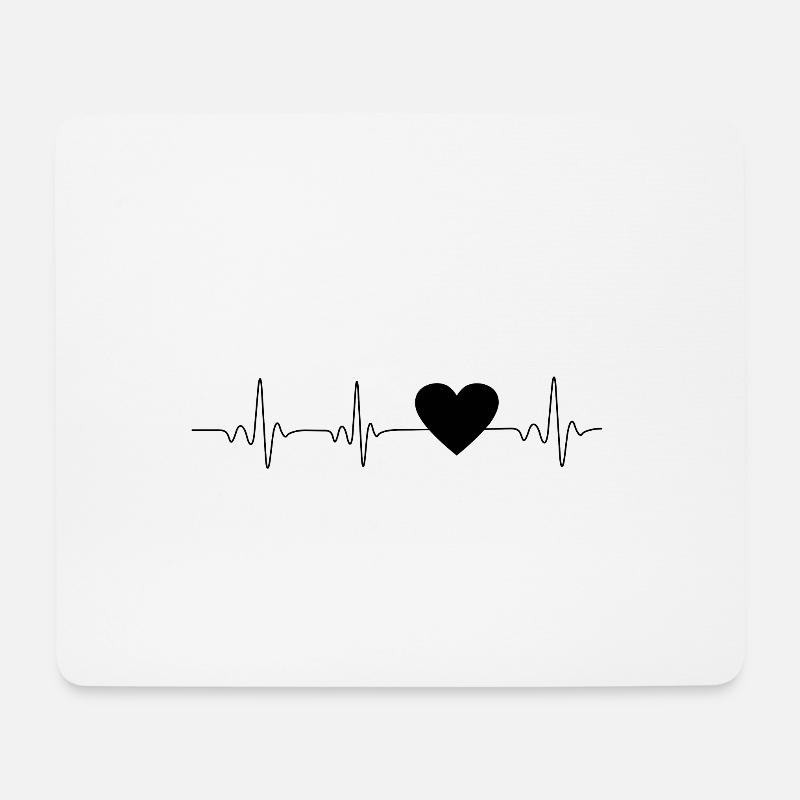 Heartbeat Herz schwarz 🖤 - Mousepad (Querformat) - Weiß