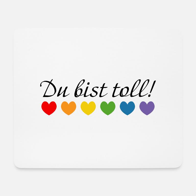 Regenbogenherzchen du bist toll - Mousepad (Querformat) - Weiß