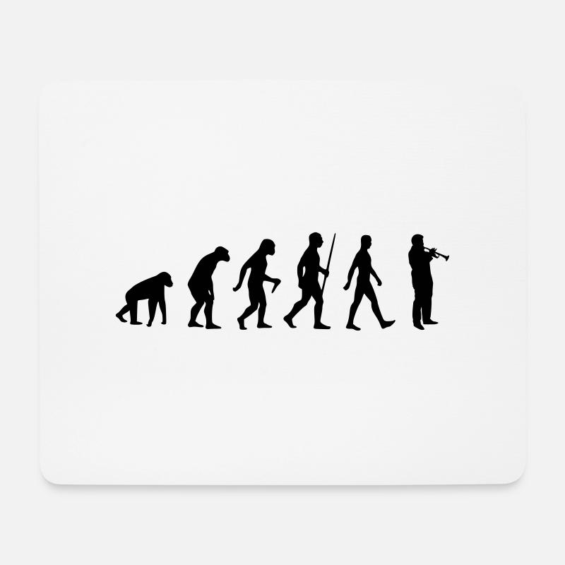 Trompete. Evolution, Mensch, Affe Musik Instrument - Mousepad (Querformat) - Weiß