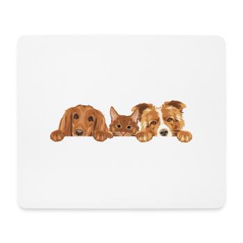 Niedliche rothaarige Katze und zwei Hunde - Mousepad (Querformat) - Weiß - Vorne