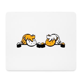 2 Pferde Team hinter Zaun versteckt Mauer Freund - Mousepad (Querformat) - Weiß - Vorne