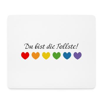 Regenbogenherzchen du bist die tollste - Mousepad (Querformat) - Weiß - Vorne