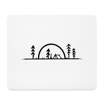 Zelten, Wald, Lagerfeuer und Sonnenaufgang - Mousepad (Querformat) - Weiß - Vorne