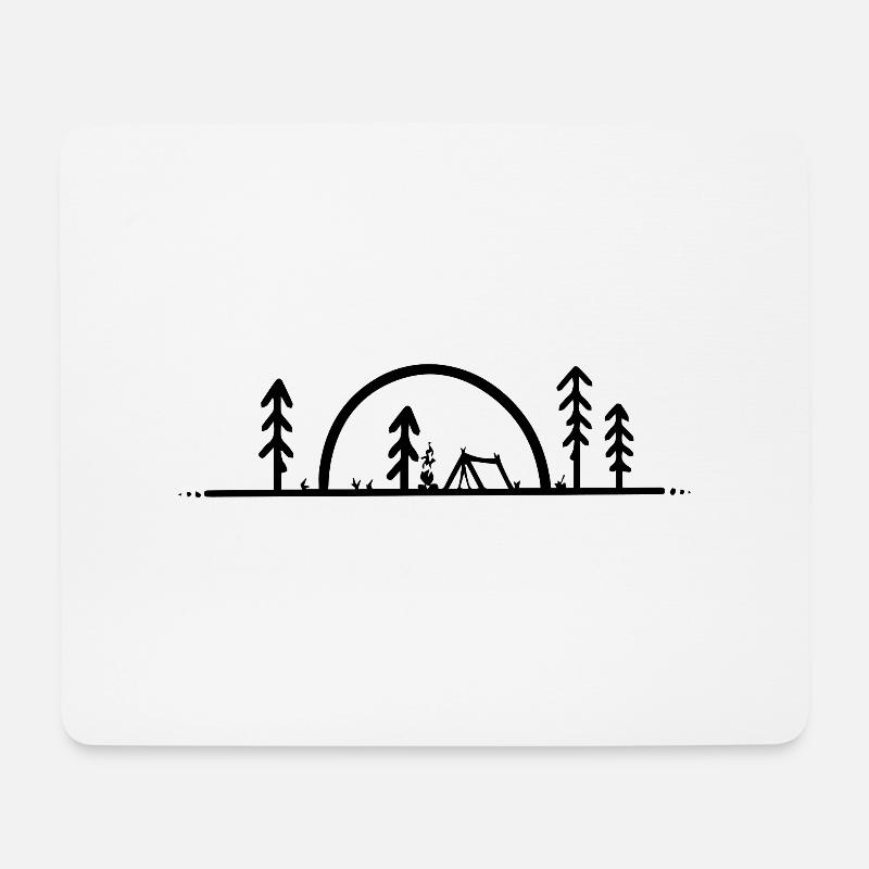 Zelten, Wald, Lagerfeuer und Sonnenaufgang - Mousepad (Querformat) - Weiß