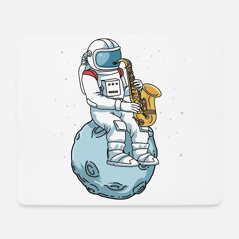 Saxophon Shirt Männer Astronaut Mond Jazz Musik - Mousepad (Querformat) - Weiß