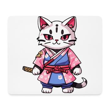 Samurai Cat & Cherry Blossoms #14 - Mouse Pad (horizontal) - white - Front