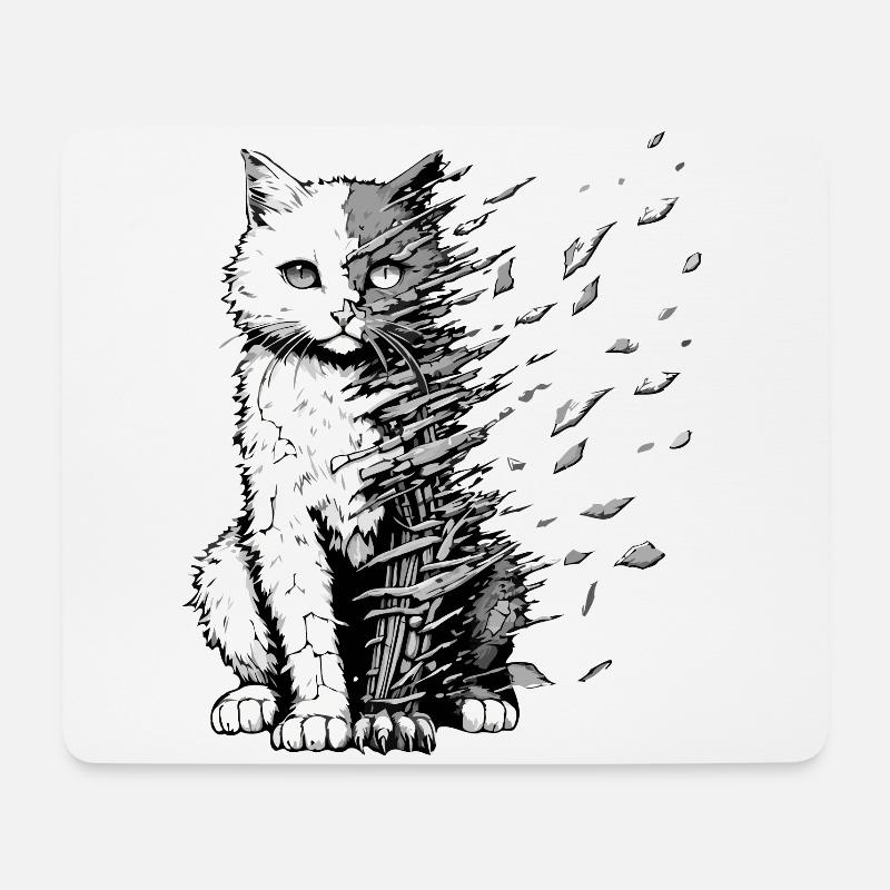 Eine traurige, zerbrechliche Katze. Animiertes Tier. - Mousepad (Querformat) - Weiß