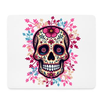 Tête de mort mexicaine, sugar skull, calavera rose - Tapis de souris (format paysage) - blanc - Devant