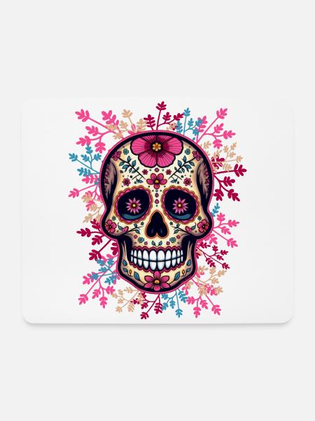 Mexikanischer Totenkopf, Zuckerschädel, rosa Calavera - Mousepad (Querformat) - Weiß