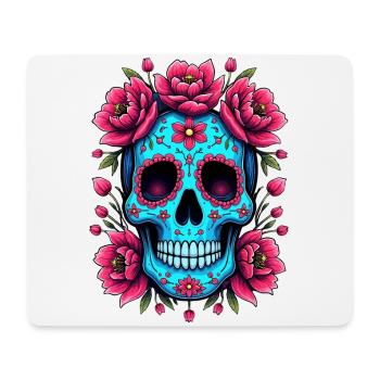 Tête de mort mexicaine sugar skull calavera fleurs - Tapis de souris (format paysage) - blanc - Devant