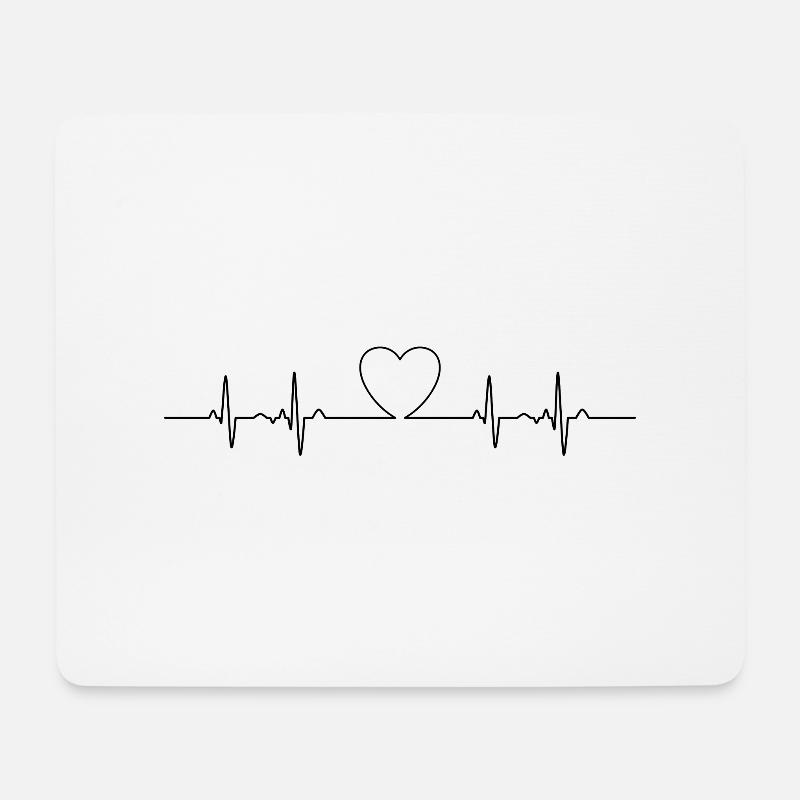 Herzschlag EKG Linie Herz - Mousepad (Querformat) - Weiß