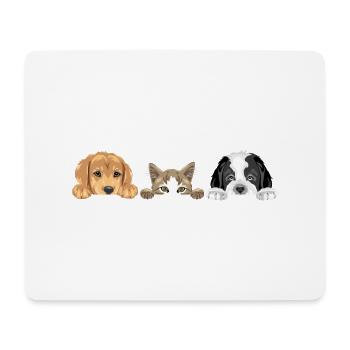 Golden Retriever, Katze und Bernhardiner - Mousepad (Querformat) - Weiß - Vorne