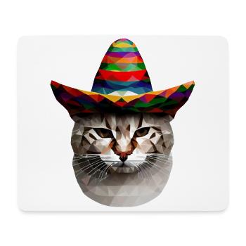 Polygon Katze mit mexikanischem Hut und - Mousepad (Querformat) - Weiß - Vorne