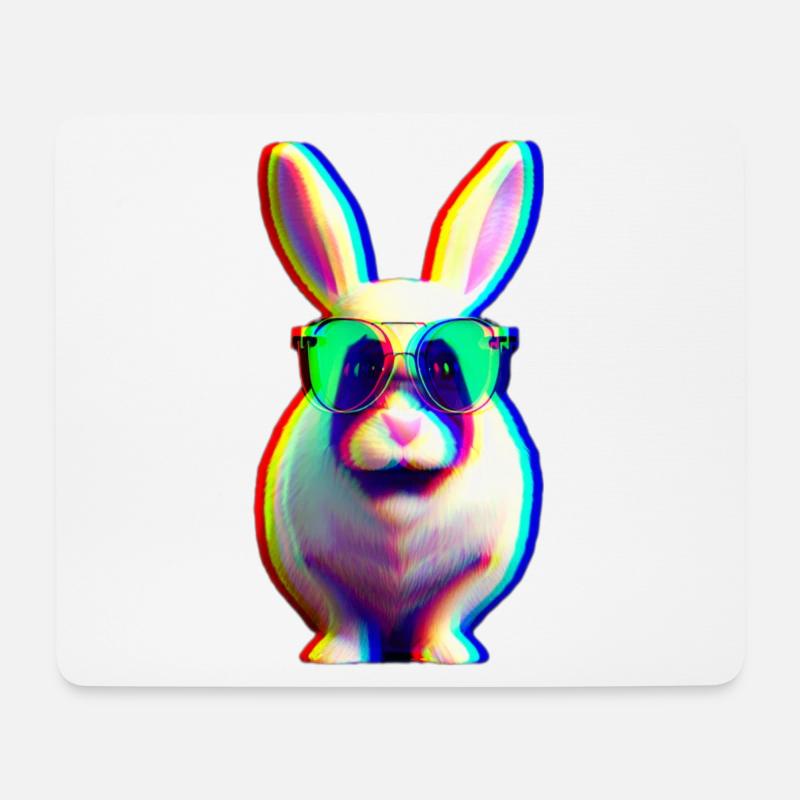 cooler Hase - Glitch Effekt Kaninchen - Mousepad (Querformat) - Weiß