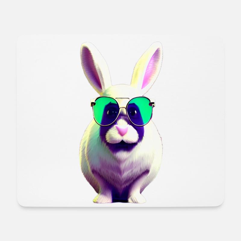 cooles Kaninchen mit Sonnenbrille - Mousepad (Querformat) - Weiß