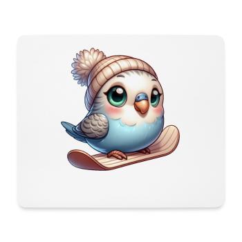 Süßer Wellensittich Snowboarder Cartoon Winterspaß - Mousepad (Querformat) - Weiß - Vorne