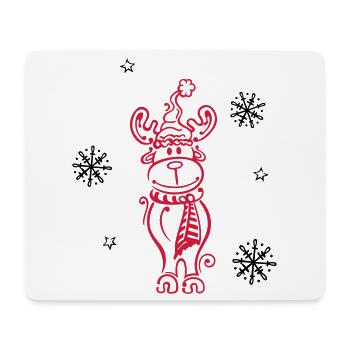 Elch, Rentier mit Schneeflocken und Sternen - Mousepad (Querformat) - Weiß - Vorne