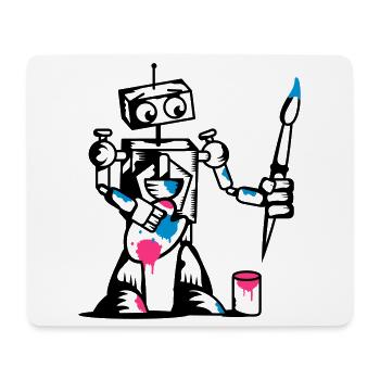 Roboter mit einem Pinsel - Mousepad (Querformat) - Weiß - Vorne