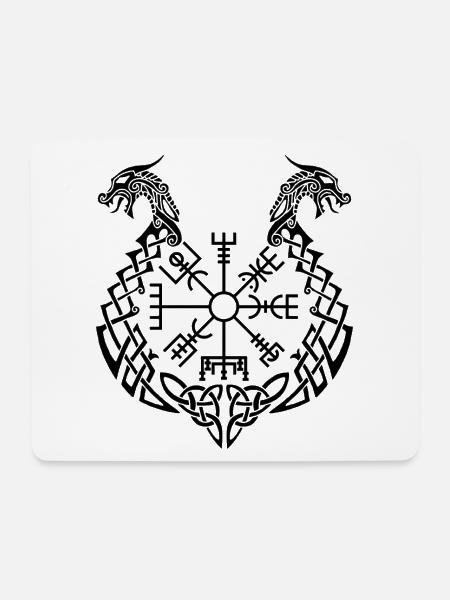 Black dragon and Viking compass - Mouse Pad (horizontal) - white
