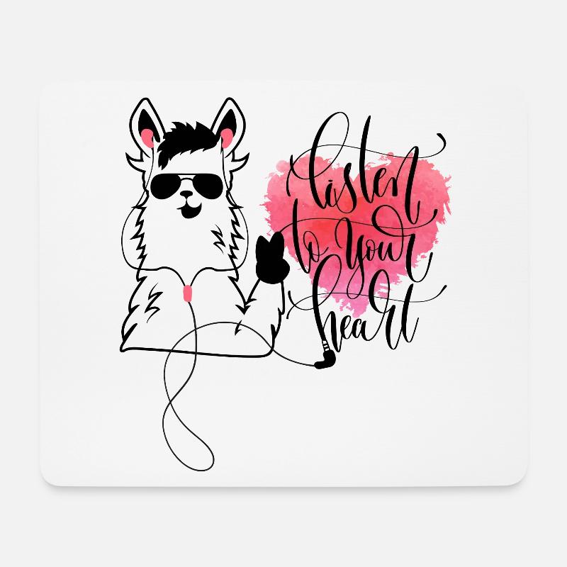 Lama Kopfhörer Herz - Mousepad (Querformat) - Weiß