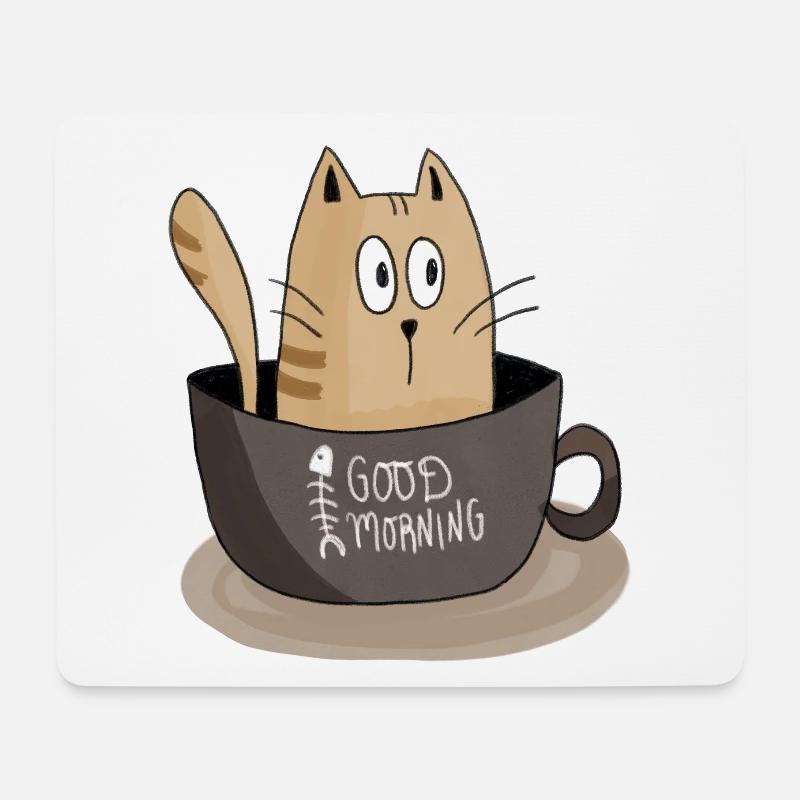 Morgenkatze - Mousepad (Querformat) - Weiß