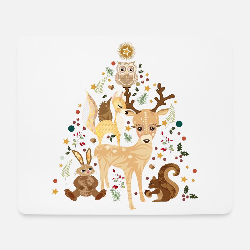 niedliche Waldtiere feiern gemeinsam Weihnachten - Mousepad (Querformat) - Weiß