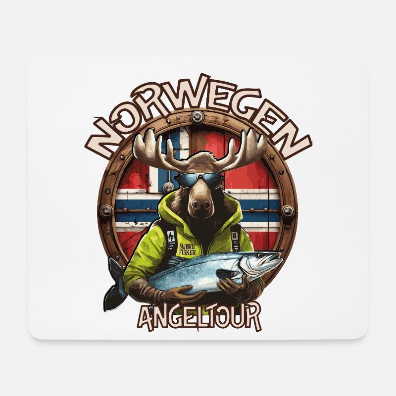 Norwegen - Angeltour - Elch - Fisch - Mousepad (Querformat) - Weiß